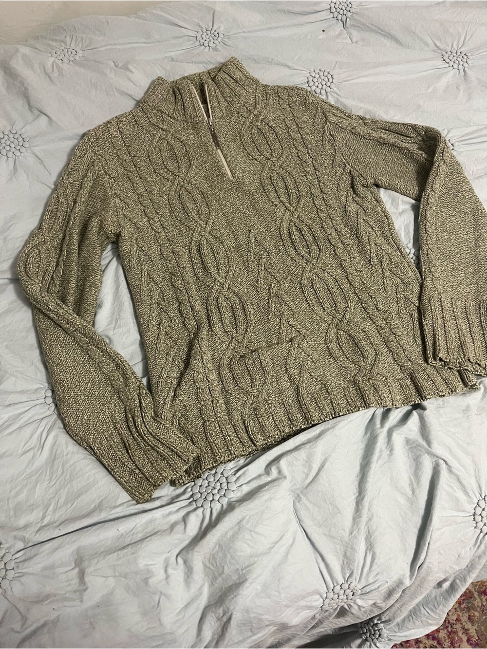 Cable Knit Half-Zip Sweater - Taupe Green